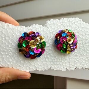 Vintage Sequins and Mini Beads Post Earrings Multicolored